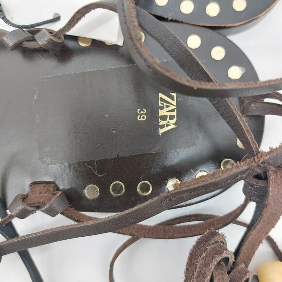Zara Sandals US 8 EUR 39 Lace Up with Beads Studded Leather - Picture 8 of 16